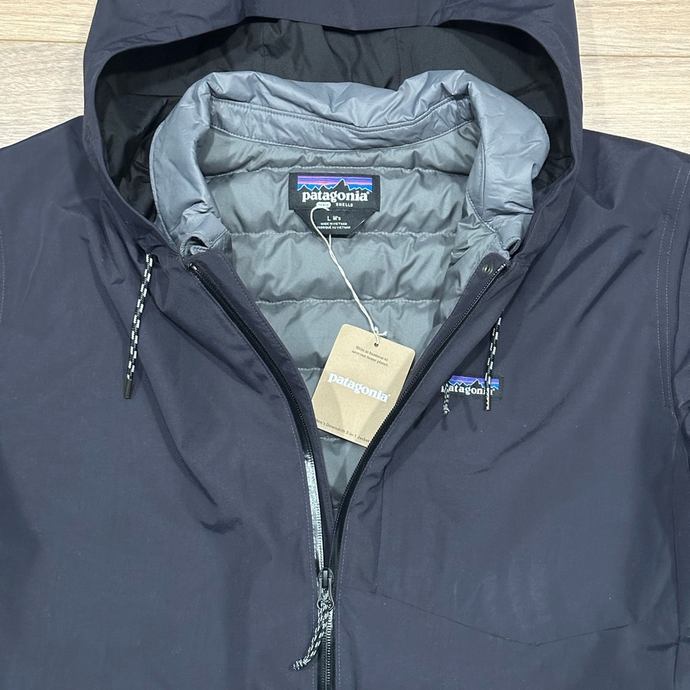 NEW Patagonia Downdrift 3 in 1 Jacket in Ink Black Size L - Picture 3 of 16